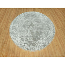 Load image into Gallery viewer, 7&#39;10&quot;x7&#39;10&quot; Trout Gray, Persian Design, Soft To Touch, Denser Weave, Hand Knotted, Broken Wool And Silk, Round Oriental Rug FWR542682