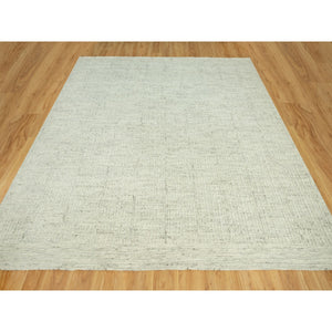 10'3"x10'3" Edgecomb Gray, Flat Weave With High And Low Pile, Pure Shiny Wool Cord Collection, Hand Woven, Plain And Simple, Oriental Square Rug FWR542688