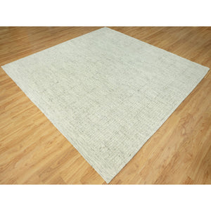 10'3"x10'3" Edgecomb Gray, Flat Weave With High And Low Pile, Pure Shiny Wool Cord Collection, Hand Woven, Plain And Simple, Oriental Square Rug FWR542688