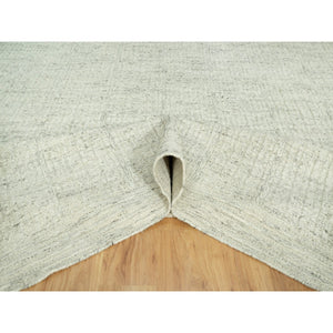 10'3"x10'3" Edgecomb Gray, Flat Weave With High And Low Pile, Pure Shiny Wool Cord Collection, Hand Woven, Plain And Simple, Oriental Square Rug FWR542688