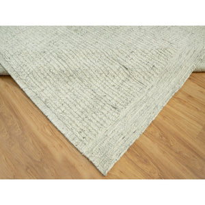 10'3"x10'3" Edgecomb Gray, Flat Weave With High And Low Pile, Pure Shiny Wool Cord Collection, Hand Woven, Plain And Simple, Oriental Square Rug FWR542688