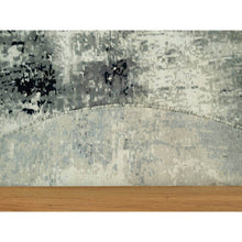 Load image into Gallery viewer, 8&#39;x8&#39; Ebony Black With Shades Of Retro White, Abstract Design, Wool And Silk, Hand Knotted, Soft To Touch, Round Oriental Rug FWR542724
