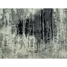 Load image into Gallery viewer, 8&#39;x8&#39; Ebony Black With Shades Of Retro White, Abstract Design, Wool And Silk, Hand Knotted, Soft To Touch, Round Oriental Rug FWR542724