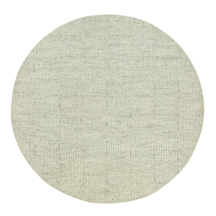 8'x8' Classic Gray, Plain and Simple Velvety Wool Hand Woven Cord Collection, High and Low Pile, Flat Weave, Round Oriental Rug FWR542736