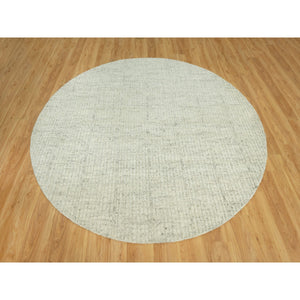 8'x8' Classic Gray, Plain and Simple Velvety Wool Hand Woven Cord Collection, High and Low Pile, Flat Weave, Round Oriental Rug FWR542736