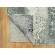 Load image into Gallery viewer, 2&#39;6&quot;x12&#39; Gunmetal Black With Vivid White, Hand Knotted, Soft To Touch, Abstract Design With Wool And Silk, Runner Oriental Rug FWR542778