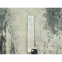 Load image into Gallery viewer, 2&#39;6&quot;x12&#39; Gunmetal Black With Vivid White, Hand Knotted, Soft To Touch, Abstract Design With Wool And Silk, Runner Oriental Rug FWR542778