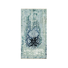 Load image into Gallery viewer, 3&#39;x5&#39;10&quot; Turquoise Blue, Wool and Silk, Persian Tabriz Design, Hand Knotted Broken and Erased, Runner Oriental Rug FWR542820