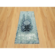 Load image into Gallery viewer, 3&#39;x5&#39;10&quot; Turquoise Blue, Wool and Silk, Persian Tabriz Design, Hand Knotted Broken and Erased, Runner Oriental Rug FWR542820