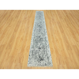 2'6"x15'8" Paloma With Sea Serpent Gray, Wool and Silk, Broken Persian Erased Design, XL Runner Hand Knotted Oriental Rug FWR542832