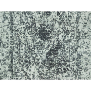 2'6"x15'8" Paloma With Sea Serpent Gray, Wool and Silk, Broken Persian Erased Design, XL Runner Hand Knotted Oriental Rug FWR542832