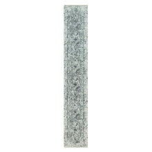 Load image into Gallery viewer, 2&#39;6&quot;x15&#39;8&quot; Wind Chime Gray, Hand Knotted Broken and Erased Persian Design With Wool and Silk, Oriental XL Runner Rug FWR542838
