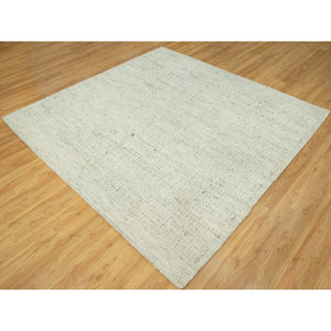8'x8' Mindful Gray, High And Low Pile Cord Collection, Flat Weave Shiny Wool, Hand Woven Plain And Simple Oriental Square Rug FWR542856
