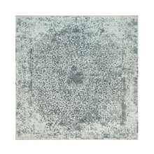 Load image into Gallery viewer, 14&#39;x14&#39; Sea Salt Gray With Touches Of Foggy Day Gray, Hand Knotted , Broken and Erased Wool and Silk Persian Design, Oriental Square Rug FWR542862