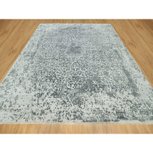 Load image into Gallery viewer, 14&#39;x14&#39; Sea Salt Gray With Touches Of Foggy Day Gray, Hand Knotted , Broken and Erased Wool and Silk Persian Design, Oriental Square Rug FWR542862