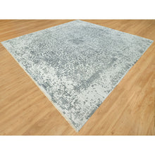 Load image into Gallery viewer, 14&#39;x14&#39; Sea Salt Gray With Touches Of Foggy Day Gray, Hand Knotted , Broken and Erased Wool and Silk Persian Design, Oriental Square Rug FWR542862