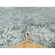 Load image into Gallery viewer, 14&#39;x14&#39; Sea Salt Gray With Touches Of Foggy Day Gray, Hand Knotted , Broken and Erased Wool and Silk Persian Design, Oriental Square Rug FWR542862
