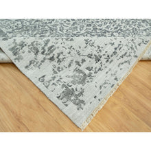 Load image into Gallery viewer, 14&#39;x14&#39; Sea Salt Gray With Touches Of Foggy Day Gray, Hand Knotted , Broken and Erased Wool and Silk Persian Design, Oriental Square Rug FWR542862