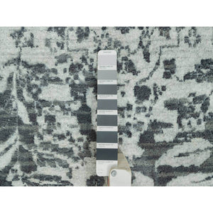 14'x14' Sea Salt Gray With Touches Of Foggy Day Gray, Hand Knotted , Broken and Erased Wool and Silk Persian Design, Oriental Square Rug FWR542862