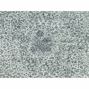 14'x14' Sea Salt Gray With Touches Of Foggy Day Gray, Hand Knotted , Broken and Erased Wool and Silk Persian Design, Oriental Square Rug FWR542862