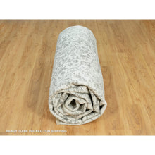 Load image into Gallery viewer, 14&#39;x14&#39; Sea Salt Gray With Touches Of Foggy Day Gray, Hand Knotted , Broken and Erased Wool and Silk Persian Design, Oriental Square Rug FWR542862