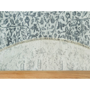 14'x14' Lamp Room and Castlerock Gray, Broken and Erased Hand Knotted Persian Design, Wool and Silk Square Oriental Rug FWR542880