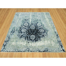 Load image into Gallery viewer, 8&#39;x8&#39; Tiffeny Blue, Hand Knotted Broken And Erased, Persian Tabriz Design, Wool And Silk, Square Oriental Rug FWR542892
