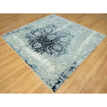 Load image into Gallery viewer, 8&#39;x8&#39; Tiffeny Blue, Hand Knotted Broken And Erased, Persian Tabriz Design, Wool And Silk, Square Oriental Rug FWR542892