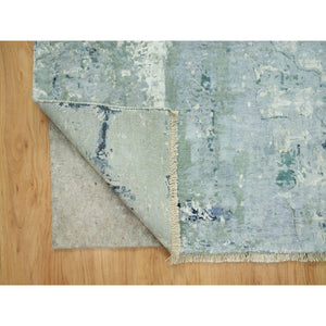 8'x8' Tiffeny Blue, Hand Knotted Broken and Erased, Persian Tabriz Design, Wool and Silk, Square Oriental Rug FWR542892