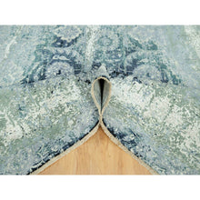 Load image into Gallery viewer, 8&#39;x8&#39; Tiffeny Blue, Hand Knotted Broken and Erased, Persian Tabriz Design, Wool and Silk, Square Oriental Rug FWR542892