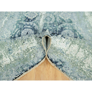 8'x8' Tiffeny Blue, Hand Knotted Broken and Erased, Persian Tabriz Design, Wool and Silk, Square Oriental Rug FWR542892