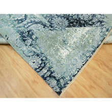 Load image into Gallery viewer, 8&#39;x8&#39; Tiffeny Blue, Hand Knotted Broken And Erased, Persian Tabriz Design, Wool And Silk, Square Oriental Rug FWR542892