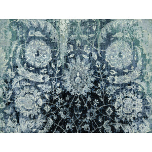 8'x8' Tiffeny Blue, Hand Knotted Broken and Erased, Persian Tabriz Design, Wool and Silk, Square Oriental Rug FWR542892