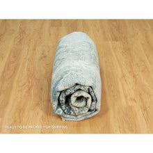 Load image into Gallery viewer, 8&#39;x8&#39; Tiffeny Blue, Hand Knotted Broken and Erased, Persian Tabriz Design, Wool and Silk, Square Oriental Rug FWR542892