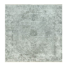 Load image into Gallery viewer, 14&#39;x14&#39; Cloudburst Gray, Hand Knotted, Broken Wool and Silk Persian Design, Soft to Touch, Denser Weave, Square Oriental Rug FWR542904