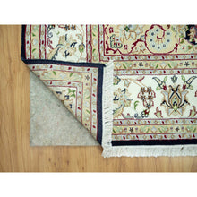 Load image into Gallery viewer, 7&#39;9&quot;x9&#39;9&quot; Dark Night Blue, Nain Organic Wool With Large Central Medallion Surrounded By Floral Design, Oriental 250 Kpsi Hand Knotted Rug FWR542940