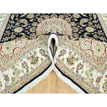 Load image into Gallery viewer, 7&#39;9&quot;x9&#39;9&quot; Dark Night Blue, Nain Organic Wool With Large Central Medallion Surrounded By Floral Design, Oriental 250 Kpsi Hand Knotted Rug FWR542940