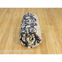 Load image into Gallery viewer, 7&#39;9&quot;x9&#39;9&quot; Dark Night Blue, Nain Organic Wool With Large Central Medallion Surrounded By Floral Design, Oriental 250 Kpsi Hand Knotted Rug FWR542940