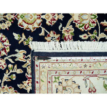Load image into Gallery viewer, 7&#39;9&quot;x9&#39;9&quot; Dark Night Blue, Nain Organic Wool With Large Central Medallion Surrounded By Floral Design, Oriental 250 Kpsi Hand Knotted Rug FWR542940