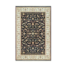 Load image into Gallery viewer, 5&#39;x8&#39; Vulcan Blue With Satin White Border, Extra Soft Wool Nain Repetitive Flower Design, Hand Knotted 250 KPSI, Oriental Rug FWR542952