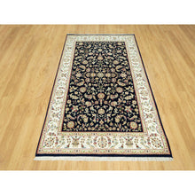 Load image into Gallery viewer, 5&#39;x8&#39; Vulcan Blue With Satin White Border, Extra Soft Wool Nain Repetitive Flower Design, Hand Knotted 250 KPSI, Oriental Rug FWR542952