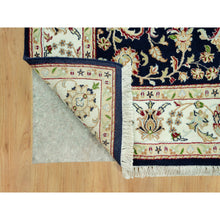 Load image into Gallery viewer, 5&#39;x8&#39; Vulcan Blue With Satin White Border, Extra Soft Wool Nain Repetitive Flower Design, Hand Knotted 250 KPSI, Oriental Rug FWR542952