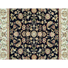 Load image into Gallery viewer, 5&#39;x8&#39; Vulcan Blue With Satin White Border, Extra Soft Wool Nain Repetitive Flower Design, Hand Knotted 250 KPSI, Oriental Rug FWR542952