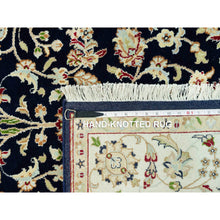 Load image into Gallery viewer, 5&#39;x8&#39; Vulcan Blue With Satin White Border, Extra Soft Wool Nain Repetitive Flower Design, Hand Knotted 250 KPSI, Oriental Rug FWR542952