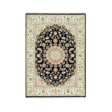 Load image into Gallery viewer, 5&#39;x7&#39; Hague Blue With Cornsilk Corners, Nain Hand Knotted Center Large Medallion Flower Design, Organic Wool, Oriental Rug FWR542958