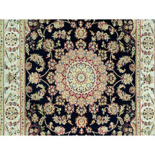 Load image into Gallery viewer, 5&#39;x7&#39; Hague Blue With Cornsilk Corners, Nain Hand Knotted Center Large Medallion Flower Design, Organic Wool, Oriental Rug FWR542958