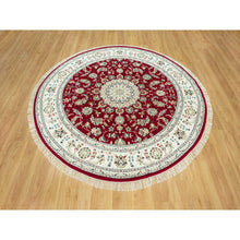 Load image into Gallery viewer, 8&#39;x8&#39; Barn Red, Densely Woven 250 KPSI, Soft Wool, Hand Knotted Nain Large Center Medallion Flower Design, Oriental Round Rug FWR542976