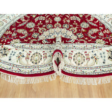 Load image into Gallery viewer, 8&#39;x8&#39; Barn Red, Densely Woven 250 KPSI, Soft Wool, Hand Knotted Nain Large Center Medallion Flower Design, Oriental Round Rug FWR542976