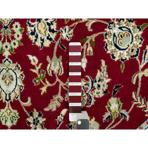 8'x8' Barn Red, Densely Woven 250 KPSI, Soft Wool, Hand Knotted Nain Large Center Medallion Flower Design, Oriental Round Rug FWR542976
