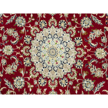 Load image into Gallery viewer, 8&#39;x8&#39; Barn Red, Densely Woven 250 KPSI, Soft Wool, Hand Knotted Nain Large Center Medallion Flower Design, Oriental Round Rug FWR542976